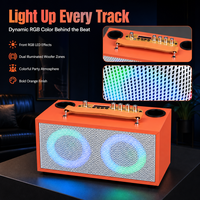 Speaker Karaoke Portabel HANSUO HS-TD04T1A Dual 4 Inch dengan Mikrofon Nirkabel, Lampu RGB, dan Kabinet Kayu