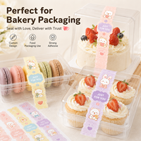 Autocollants personnalisés pour boulangerie, étiquettes d'emballage alimentaire, bandes adhésives mignonnes de dessins animés pour boîtes à gâteaux, cupcakes, macarons, logo de marque OEM ODM