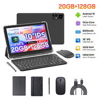 Tablette PC Android 16 de 10 pouces T610 Octa Core 20 Go de RAM 128 Go de ROM Batterie 6000 mAh WiFi 2.4G 5G Bluetooth 5.0 Écran HD 1280x800