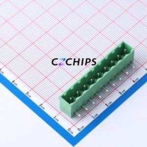 DB2ERC-5.0-9P-GN Plug-in Terminal Block Bent Lead Through Hole,P=5mm Connector Board-to-Board / Socket - Closed 1x9P 5mm Green - Product Image 1