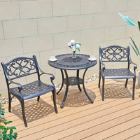 Vente directe d'usine, table de pique-nique de jardin, table de salle à manger, 6 chaises, restaurant, bistrot, ensemble de tables en aluminium moulé commercial, chaise de jardin