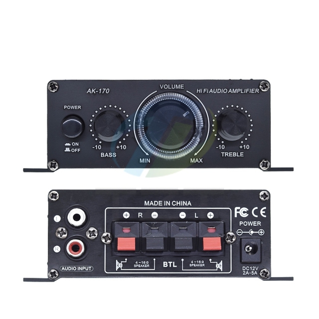 AK170 Mini Digital Power Audio Car Amplifier Blue Light Stereo Audio Amplifier for Home Theater Club Party Music 200Wx2 Power