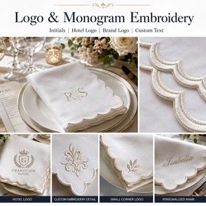 <span class=keywords><strong>Serviettes</strong></span> <span class=keywords><strong>de</strong></span> <span class=keywords><strong>Table</strong></span> en Lin Brodés à la Main pour Mariage, Bord Festonné, Point <span class=keywords><strong>de</strong></span> Jour, Broderie Monogramme Personnalisée avec Logo - Product Image 4