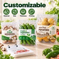 Op maat gemaakte logo's, transparante, food grade plastic groente- en fruitzakken van CPP, microgeperforeerd, met wicket sluiting voor automatische verpakking