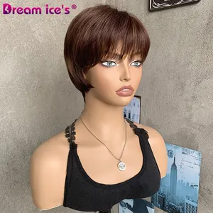 DREAM.ICE'S misto marrone capelli corti taglio Pixie acconciature grigio misto parrucche sintetiche per donne parrucche di moda donna resistente al calore