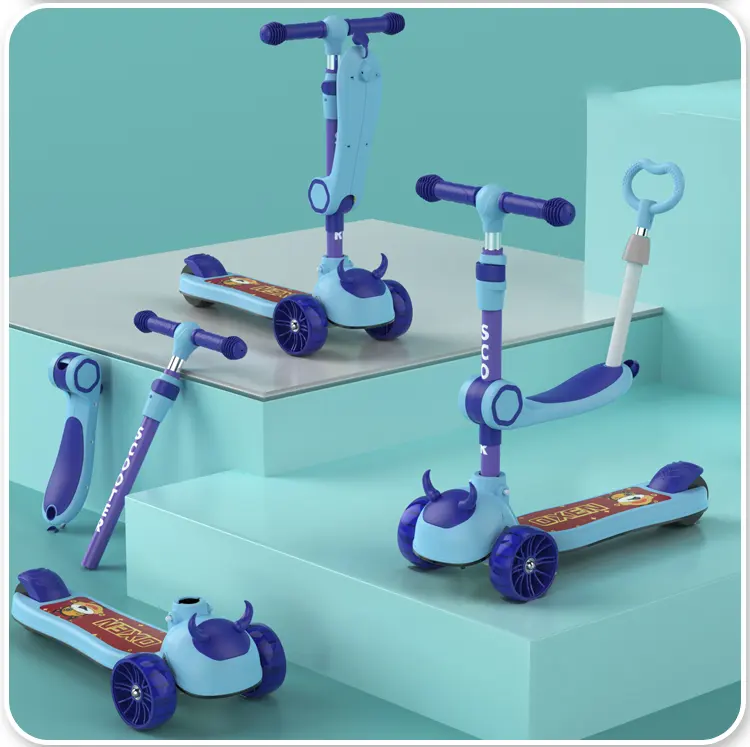 Yüksek kaliteli çok fonksiyonlu katlanabilir ve hafif yayan çocuk Scooter itme skuter çocuk çocuklar için oyuncaklar 3 Pu tekerlek