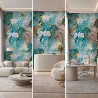 Revêtement mural intérieur commercial auto-adhésif bleu vert marbre abstrait pour la conception créative de bureaux et de commerces