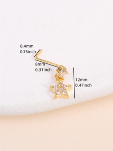 Piercing al Naso a Forma di L con Pendenti per Donne, Gioielli per Piercing al Naso con Stella in Zirconia Cubica e Cristallo - Product Image 3
