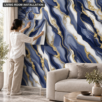 Papier peint auto-adhésif en marbre blanc et or marine avec surface PET nettoyable pour les murs décoratifs intérieurs