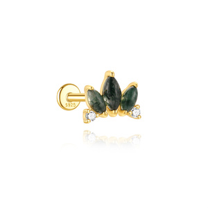 Pendientes de Plata S925 Chapados en Oro con Ágata Verde Musgo y Circonita Cúbica, con Rosca Interna y Parte Trasera Plana para Mujer - Product Image 3