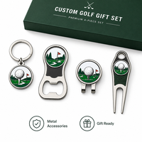Coffret Cadeau de Golf Personnalisé 4 Pièces : Accessoires de Golf en Métal (Outil de Repositionnement de Balle, Clip de Chapeau, Décapsuleur, Porte-clés) – Idéal pour les Cadeaux de Tournoi
