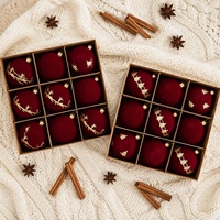 Ensemble de boules de Noël classiques floquées rouge vin créatives, décorations suspendues pour sapin de Noël et rennes, à faire soi-même