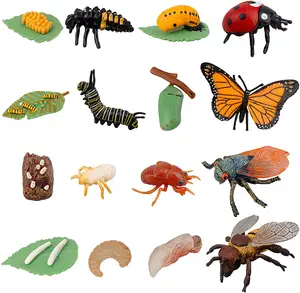 16 peças insetos estatuetas ciclo de vida do monarco borboleta, mel abelha, cicada, concha, plástico a borboletas bug figuras