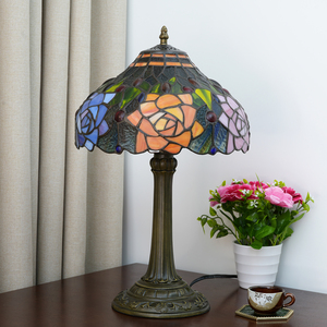 Lámpara de mesa de vidriera de 12 pulgadas, lámpara de mesa con diseño de hojas verdes rosas, rojas, naranjas, rosas, para sala de estar decorada, dormitorio Romm, cabecera - Product Image 3