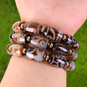 Bracelet en perles d'agate tibétaine naturelle Dzi, bracelet Dzi à neuf yeux en cristal ancien - Product Image 4