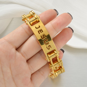 real gold plated jesus cutout rivet <b>bike</b> unisex shiny bulk wholesale <b>bracelets</b> - Product Image 3
