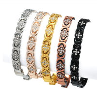 Bracelet magnétique en cuivre tendance pour femme avec fleur en diamant, personnalisable