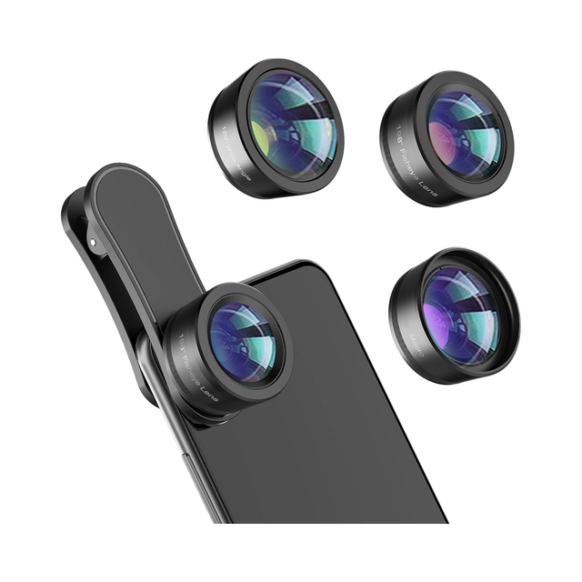 Upgraded 3-in-1 Phone Camera Lens Kit 198° Fisheye + Macro + 120° Wide Angle Clip-on for Samsung Android iphone Smartphones