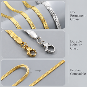 Chaîne fine en acier inoxydable 316L plaqué or 18 carats, motif chevrons, hypoallergénique, polie et lisse, avec fermoir mousqueton – Grande Vente - Product Image 4