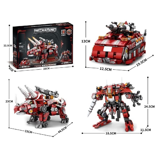 Transform DIY Children's Assembly Armed Dinosaur Model Three-in-One Triceratops Chariot Building Blocks 1:35 Deformation Plastic