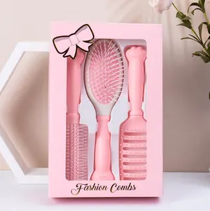 Professional Hang Stand 3pcs Comb Set Cat Paw Air Cushion Massage Comb Set Styling Curly Hair Salon Ribs Curved Comb Gift Set