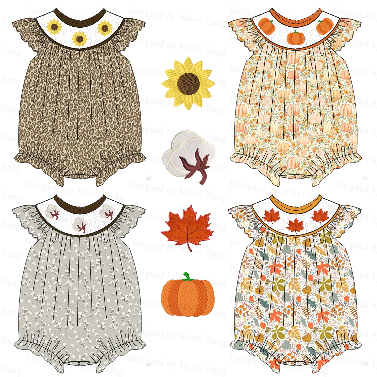 Bé Romper smocked bong bóng với bí ngô Boutique trẻ em bán buôn quần áo-puresun