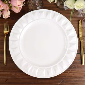 Assiette de dîner ronde blanche de 13 pouces avec bordure ornée de bijoux pour fête de mariage - Product Image 6