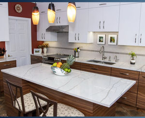 Pierre de quartz artificielle en verre, prix de la pierre de quartz blanche Calacatta, dalles de pierre de quartz naturelle en gros - Product Image 6