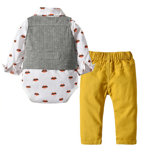 Set di vestiti boutique per bambini nuovi set di abbigliamento per bambini camicia stampata + gilet + pantaloni 3 pezzi set di abiti all'ingrosso - Product Image 3