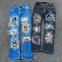 YSJY Fabricant OEM sur mesure – Pantalon en jean vintage déchiré et délavé, coupe droite, style streetwear, baggy et empilé pour homme