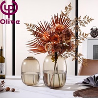Arrangement de fleurs hydroponique artistique Vase de sol ovale grand ventre clair ambre gris fumé décoration de la maison grand Vase en verre