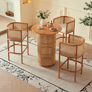 Muebles de Exterior, Juego de Sofás de Jardín, Mesa de Centro Redonda Pequeña para <span class=keywords><strong>Bar</strong></span>, Muebles de Ratán Natural para Sala de Estar, Mesa de <span class=keywords><strong>Bar</strong></span> de Madera - Product Image 4