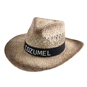 JAKIJAYI Yiwu Supplier Spray paint beach straw hat Custom summer unisex Handmade Crochet Hollow straw cowboy hat for men women