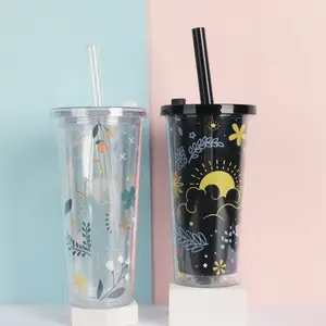 Super Hot Boba Cups With Lids And Straw Olovn New Design Milktea Cups Double Layer Clear Tumbler Custom Boba Cups