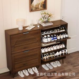 Wooden retro <b>shoe</b> cabinet, suitable for small apartments, entryway, and <b>shoe</b> <b>storage</b>; solid wood floor-standing <b>storage</b> cabinet. - Product Image 3