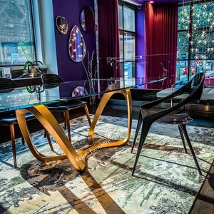 โต๊ะอาหารค่ำและเก้าอี้หนังอิตาเลียนสุดหรู6เก้าอี้รับประทานอาหารหรูหราชุดโต๊ะเฟอร์นิเจอร์ห้องรับประทานอาหารหินอ่อนที่ทันสมัย - Product Image 1