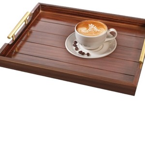 Modern Black Wooden <b>Tray</b> With <b>Gold</b> Handles Rectangle Decorative <b>Serving</b> <b>Tray</b> For Coffee Table Desktop Storage Organizer - Product Image 5