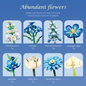 Lot de fleurs artificielles en plastique bleues pour décoration de bureau, ornements DIY, bouquet de tulipes et d'orchidées, ensemble de blocs de construction en gros - Product Image 6