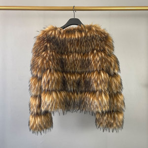 Veste d'hiver en fourrure pour femme, manteau à manches longues, col rond, de haute qualité, épais et chaud, Faux raton laveur, chien, renard, court, nouvelle collection - Product Image 3