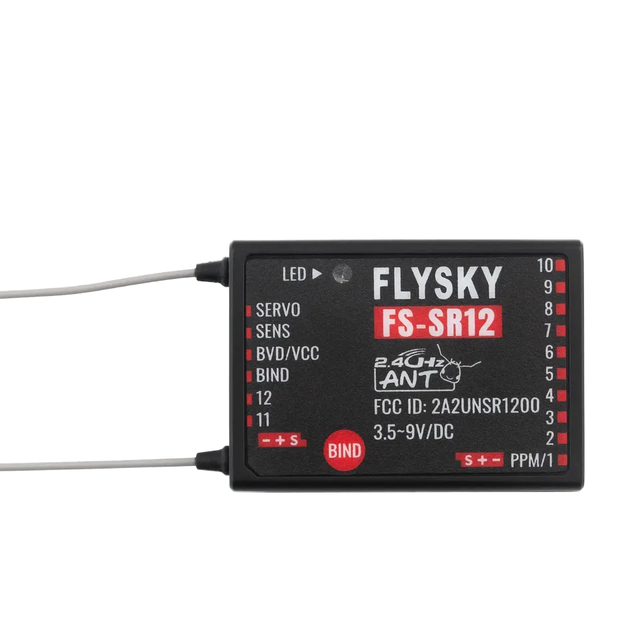 FLYSKY FS-SR12 12CH 2.4G Dual Antenna Receiver for RC Car Fixed-wing Boat ANT Protocol Transmitter FS-ST8 12 Channel Plastic TX