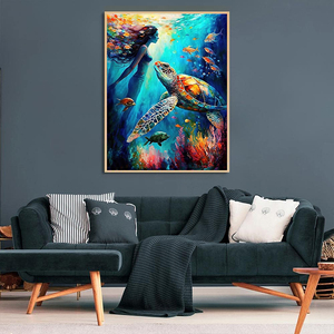 5D kim cương sơn tùy chỉnh nhựa nghệ thuật kim cương bức tranh DIY khảm kim cương sơn Nàng Tiên Cá và Rùa - Product Image 4