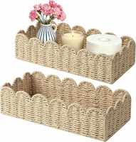 Panier de rangement en corde de papier tressée à bords ondulés, panier décoratif confortable pour le salon, panier de rangement pour la salle de bain