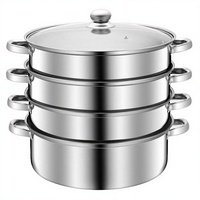 Cuisinière vapeur moderne et écologique en acier inoxydable 4 pièces avec couvercle en verre pour usage commercial – Idéale pour la cuisson du pain, des fruits de mer, du riz et des boulettes