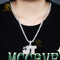 Ciondolo con Lettera JT in Moissanite VVS Personalizzabile con Logo Gratuito, Vintage, a Forma di Colomba della Pace e Fiore Rosa, in Argento 925, Taglio Brillante, Placcato Rodio, Stile Hip-Hop