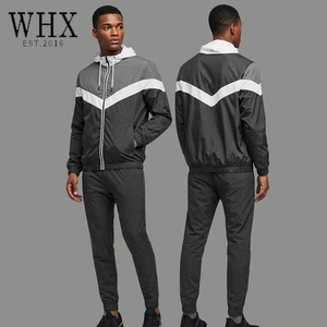 Ensemble de survêtement décontracté en <span class=keywords><strong>nylon</strong></span> coupe-vent zippé pour homme, style color block, avec logo personnalisé, par le fabricant de streetwear - Product Image 2