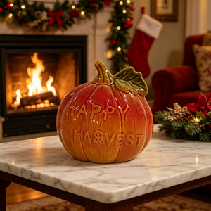 Figurine Citrouille en Céramique Orange Dégradé avec Lettres en Relief « Happy Harvest » – Décoration de Table Automne, Vente en Gros, Décoration Maison Noël Halloween - Product Image 3