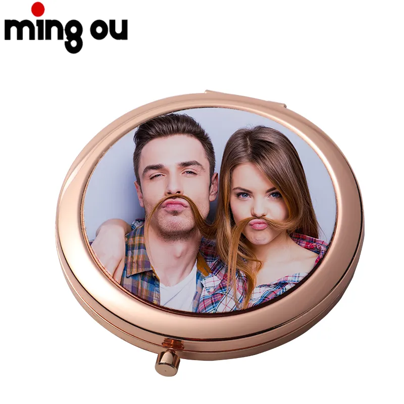 Espelho de maquiagem personalizado DIY, espelho pequeno de metal rosa dourado com sublimação personalizada para fotos