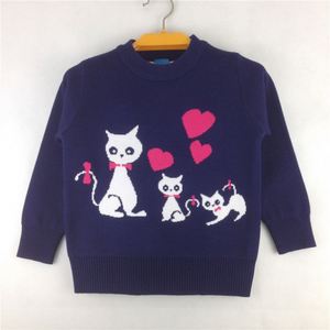 Niños Cuello Alto Diseño Gato Patrón Lana Niña Suéter <span class=keywords><strong>Alibba</strong></span> Express Usa - Product Image 1