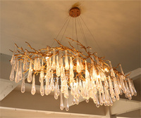 Vente chaude Moderne Cuisine Île Table À Manger Simple Cuivre Laiton Branche Verre Goutte D'eau Cristal Lampe Lustre Décor À La Maison