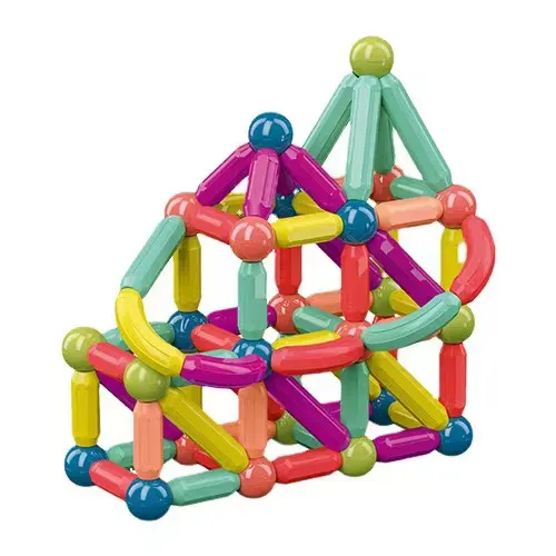 Yaratıcı çocuk manyetik yapı taşı setleri oyuncak 64 adet ABS inşaat manyetik Bar fayans manyetik sopa yapı blokları